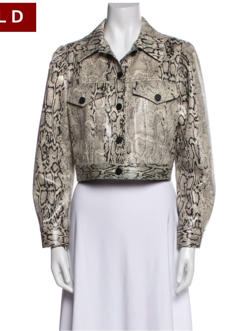 Alice + Olivia Cropped Snake-Print Leather Jacket in Neutral